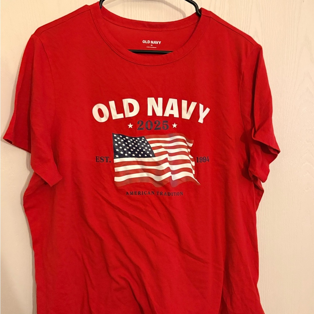 Old Navy Red Tee with Flag Graphic